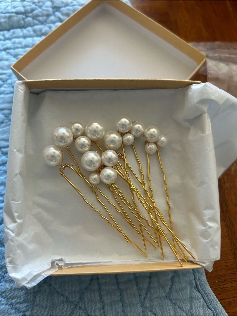 Pearl Hair Pins Set - Gold Tone